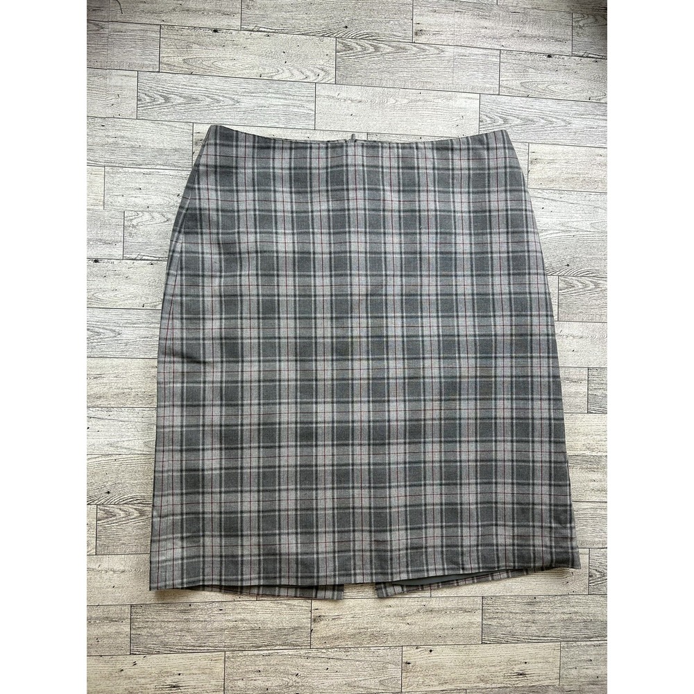 Tommy Hilfiger Skirt Size‎ 4 Knee Length Gray Red Plaid Lined Slit Pencil